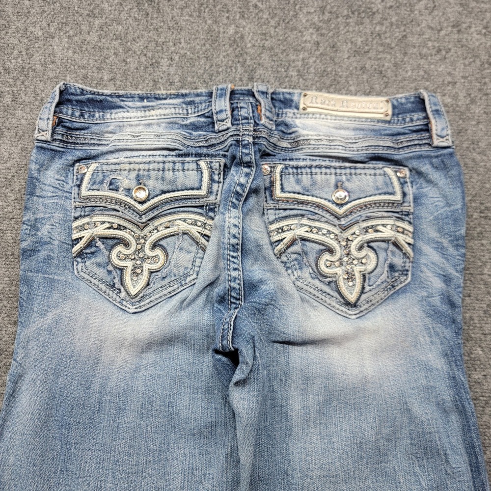 Rock Revival Pilkin Mid-Rise Skinny Jeans Light Wash Rhinestone Embellished 32